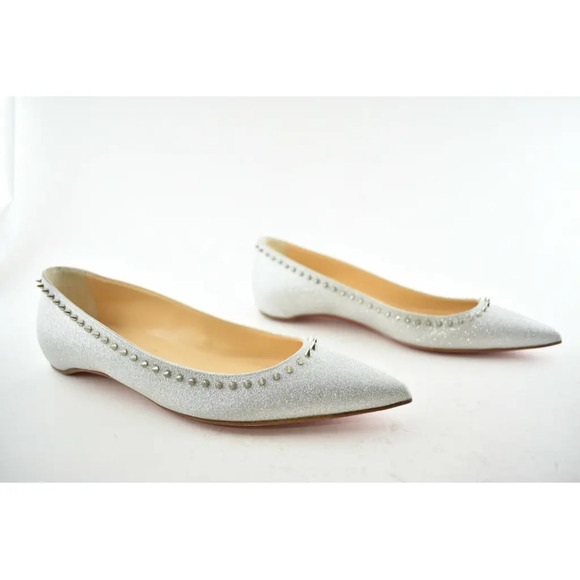 Christian Louboutin Anjalina Flat Silver Glitter Spike Pointed Ballerina 38.5 - Picture 4 of 12